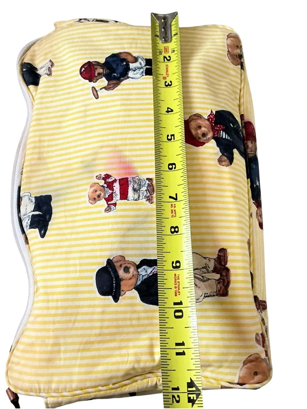 Vintage Ralph Lauren Polo Bear cosmetic travel bag yellow white pinstriped